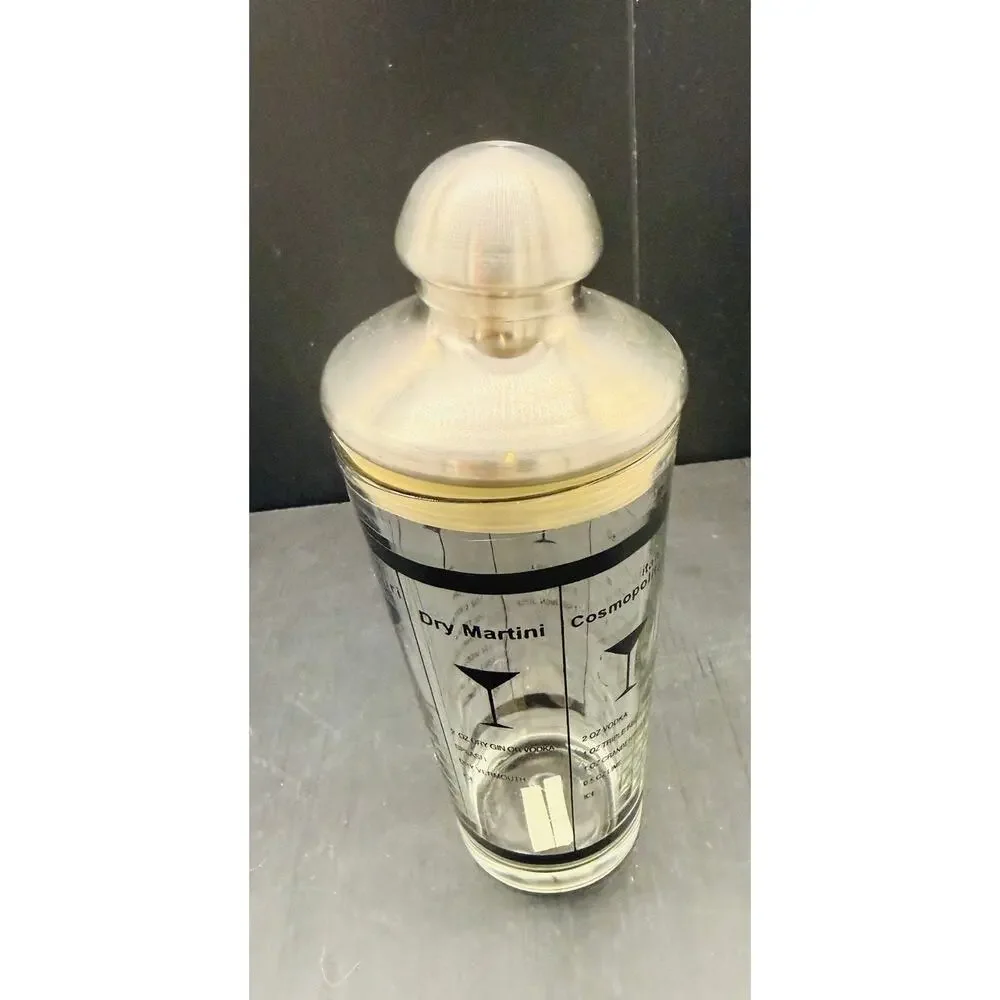 15 oz Glass Cocktail Martini Shaker Drink Mixer With Classic Recipes Metal Top